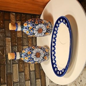 Polish pottery Cruet set 3 pieces